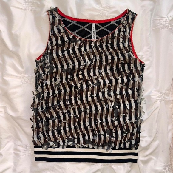 Pianura Studio floral black and white top with black leather pattern on the back - Picture 5 of 6